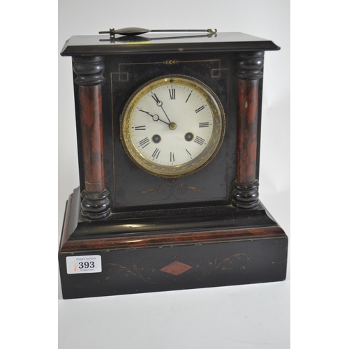 393 - Slate mantle clock with pendulum (no key, not running)