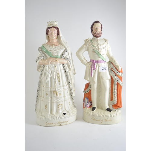 408 - Pair of large Staffordshire pottery figures of 'Queen of England' & 'Prince of Wales', circa 186... 