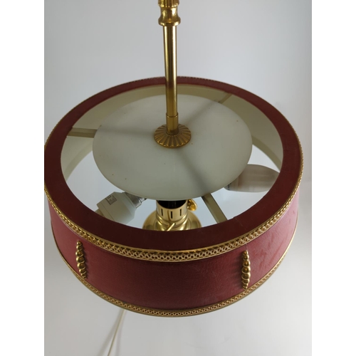 388 - Vintage red & brass table lamp, overall height 70cm