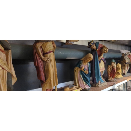 336 - Large Nativity set of eleven figures, tallest figure 45cm high.