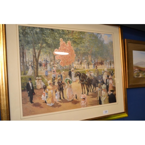 655 - Framed print of an Edwardian parkland event, 81cm x 66cm