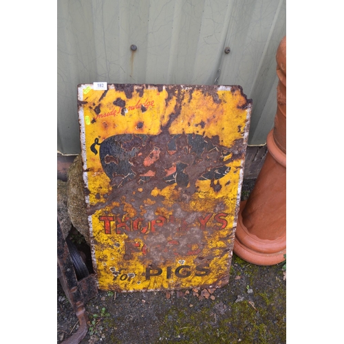 182 - Vintage enamel pig food sign. h76cm w51cm