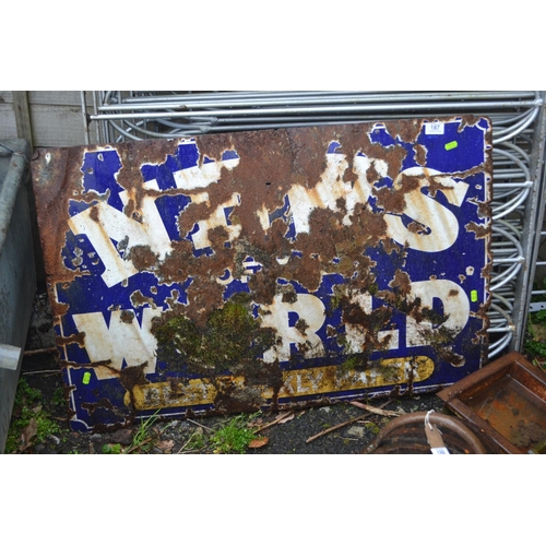 187 - Vintage enamel sign, News of the World. W92cm H62cm