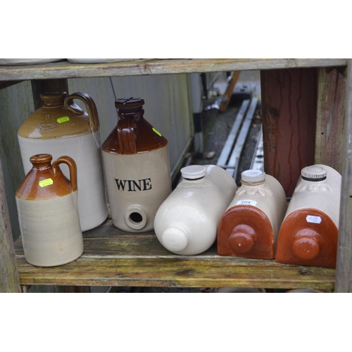 204 - Small selection of stoneware items inc. hot water bottles