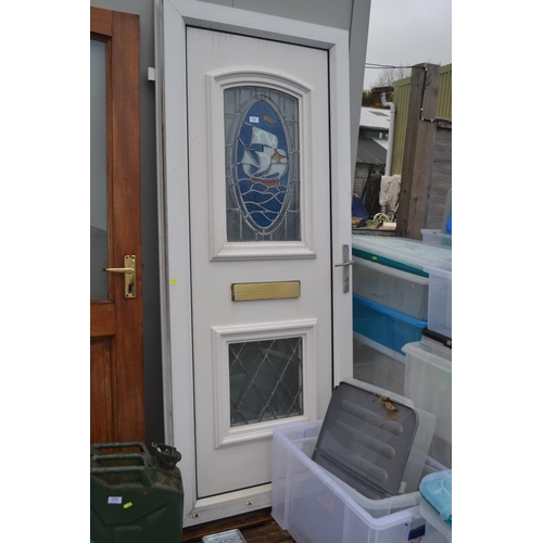 234 - uPVC door, with stained glass inset. W83cm