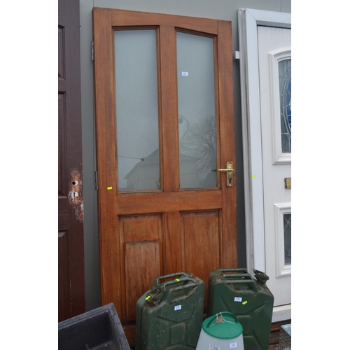 235 - Hardwood external door. With repaired panel. W84cm