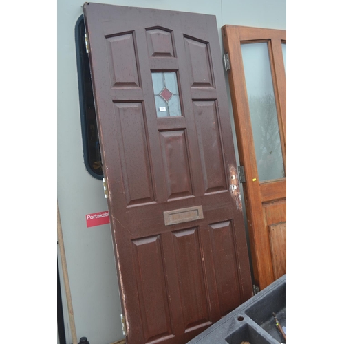 236 - Hardwood external door, with stained glass panel. W84cm