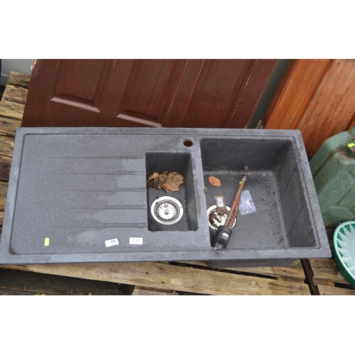 237 - Black granite effect double sink. 1m x 50cm