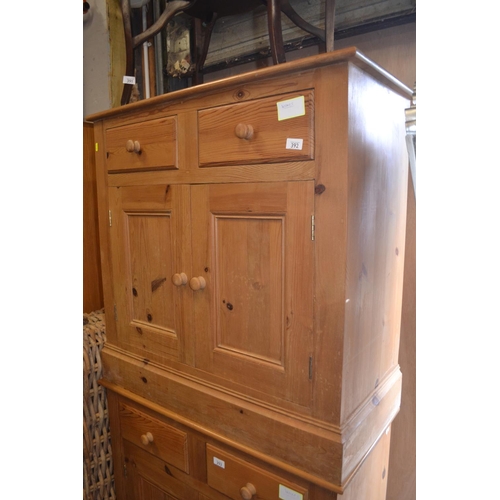 392 - Two drawer pine cupboard W90cm D42cm H89cm.