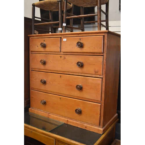 410 - Two over three strip pine chest of drawers W89.5cm d47cm h95cm