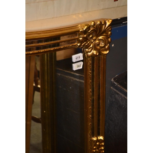 419 - Impressive gilt framed overmantle mirror. W185cm H114cm