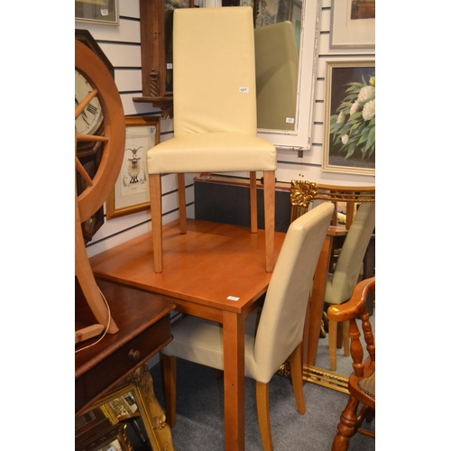 429 - Modern square table and two cream leather chairs 76cmx76cm&nbsp;