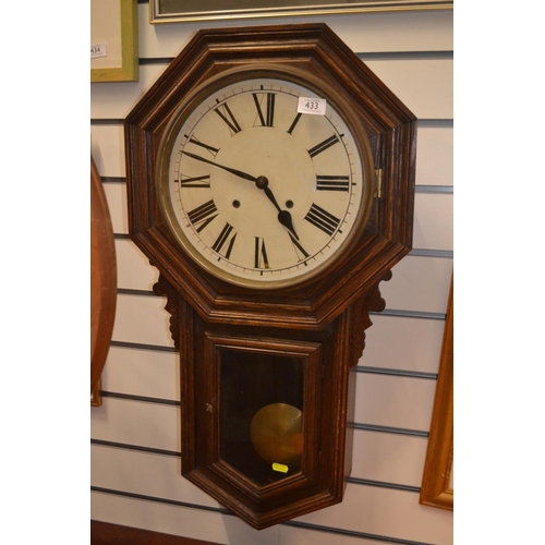 433 - Oak cased wall clock W44cm D13.5cm H79cm.&nbsp;&nbsp;