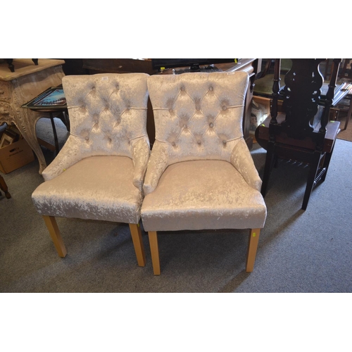 621 - Pair of crushed velvet button backed bedroom chairs.
