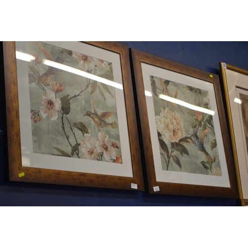 652 - Pair of contemporary art prints of humming birds 72cm x72cm