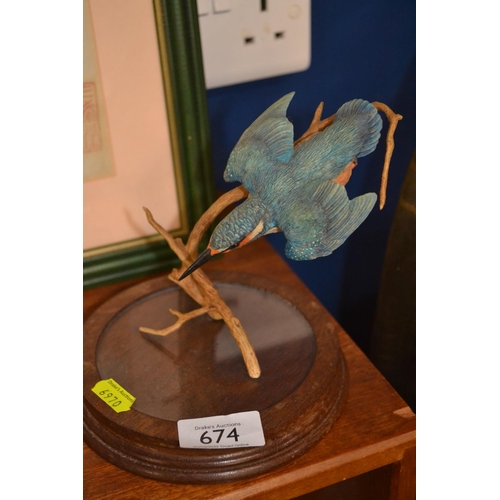 674 - Border Fine Arts diving kingfisher, base D14cm H15cm.