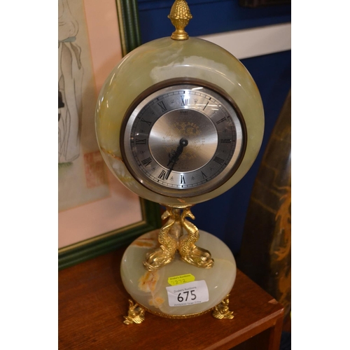 675 - Xavier of London Quartz Onyx mantle clock.&nbsp;