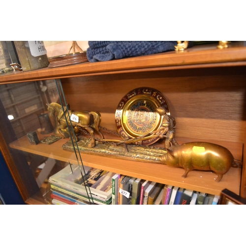 676 - Quantity of brassware inc. horse and carriage L47cm.&nbsp;