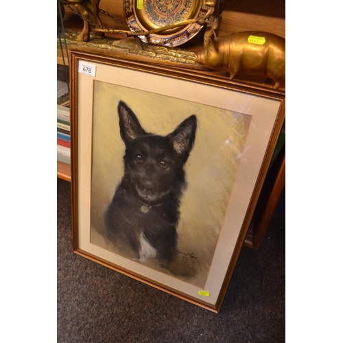 678 - Original charcoal portrait of a black dog signed by artist.