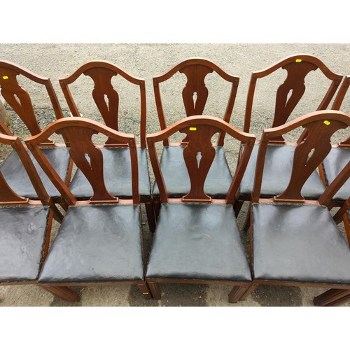 628 - Set of 10 hardwood framed, leather seated & horsehair filled dining chairs. 2 on display, remain... 