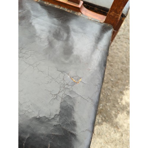 628 - Set of 10 hardwood framed, leather seated & horsehair filled dining chairs. 2 on display, remain... 