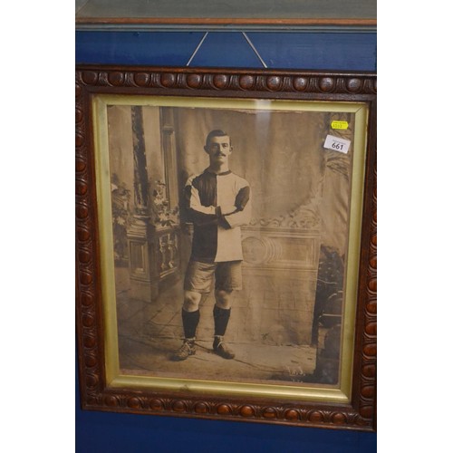 661 - Oak framed photographic portrait of a 1930's   footballer, 53 x 63cm