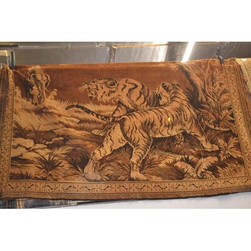 636 - Indian scene wall hanging / rug with tigers and elephants.  180x120 approx.
