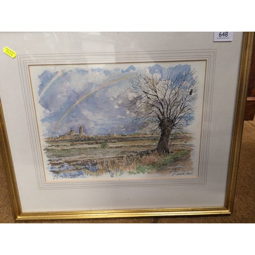 648 - Framed watercolour of Ely Cathedral signed Derek Abel, lower right