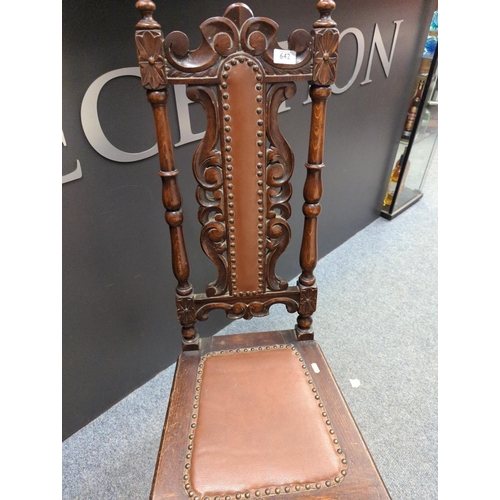 642 - Oak hall chair with carved back