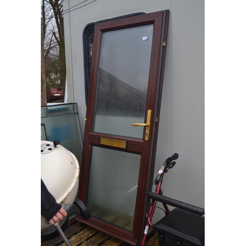 61 - 3 external doors. uPVC wood effect external door. W760mm. No frame. Hardwood external door. With rep... 