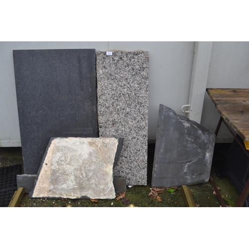 73 - Various offcuts, slate, granite etc. Granite piece perfect for Singer treadle base Largest H105... 