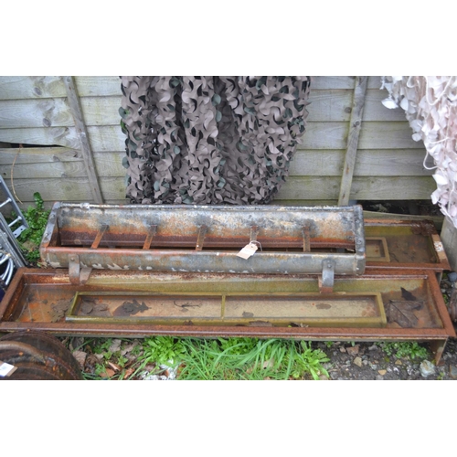 94 - 5 metal animal troughs. Largest W127cm