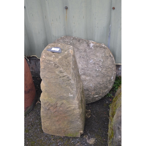 97 - Natural stone garden staddle stone. H71cm