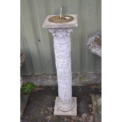 104 - Composite material column depicting classical scenes with sundial top.H96cm