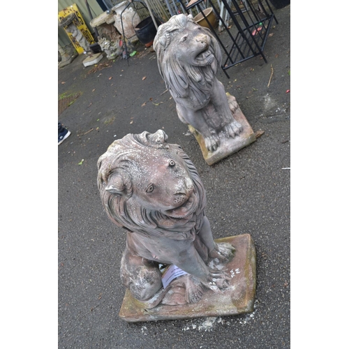 110 - Pair of concrete Lions. H96cm