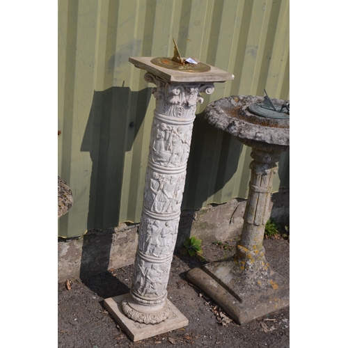 104 - Composite material column depicting classical scenes with sundial top.H96cm