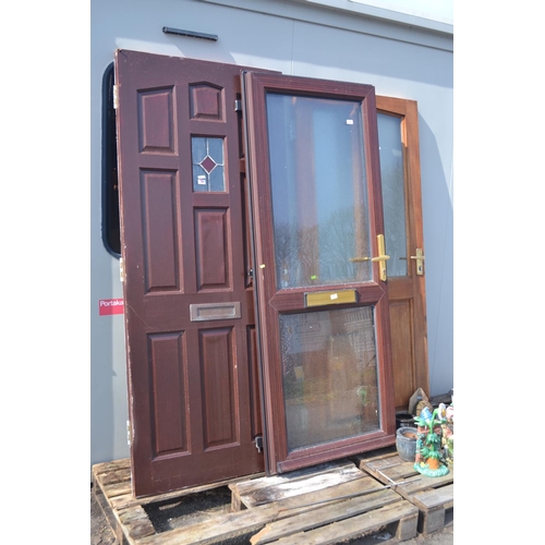 61 - 3 external doors. uPVC wood effect external door. W760mm. No frame. Hardwood external door. With rep... 