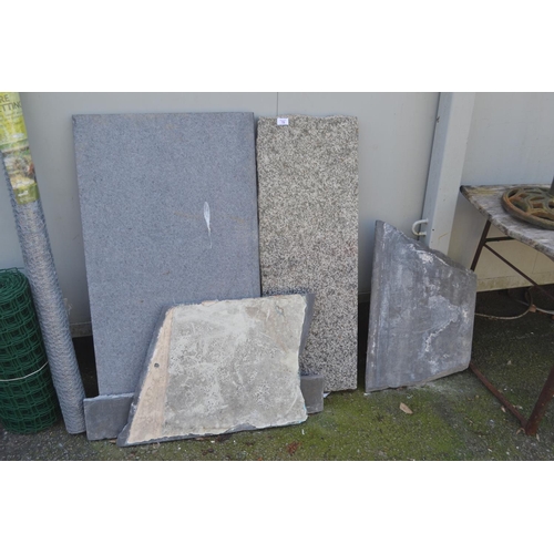 73 - Various offcuts, slate, granite etc. Granite piece perfect for Singer treadle base Largest H105... 