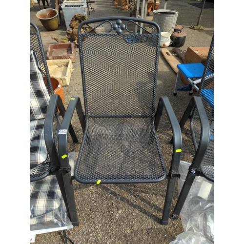 86g - 4 metal, mesh garden chairs, with seat cushions