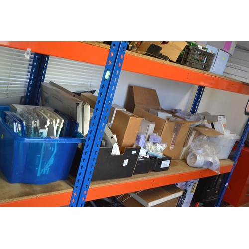 155 - 6 large boxes of electricians parts, inc. junction boxes, fire alarm boxes, down lighters, phone soc... 