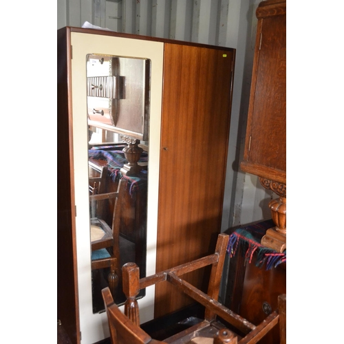 234 - Early 1960's G-Plan Tola range wardrobe with mirror fronted door, with internal shelves and drawers ... 