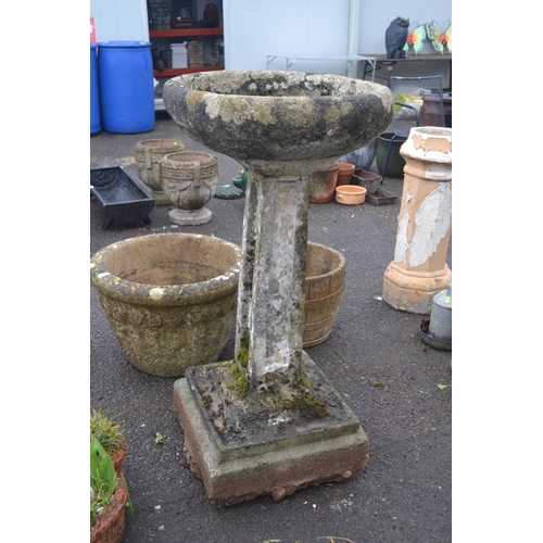 77 - Font style, concrete garden bird bath. Height 1.1m