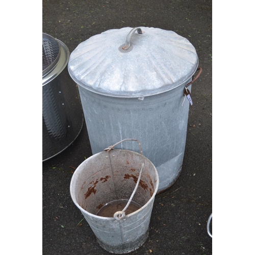 84 - Galvanised bin with lid & bucket