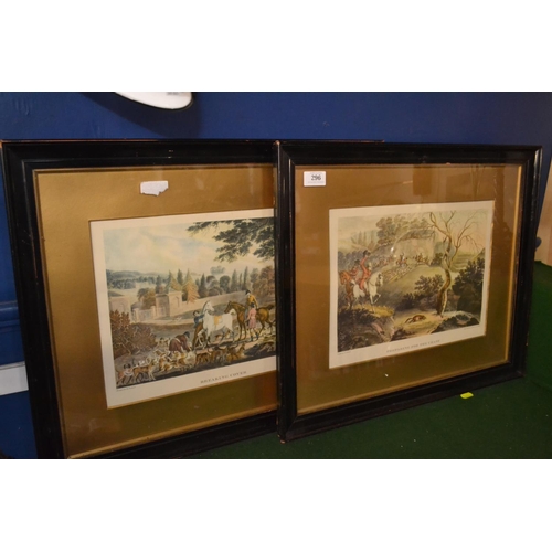 296 - 2 framed tinted engravings, Breaking cover and Preparing for the Chase