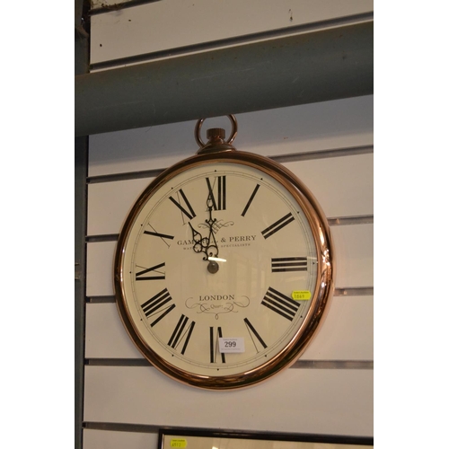 299 - Vintage style stop watch wall clock. H42cm