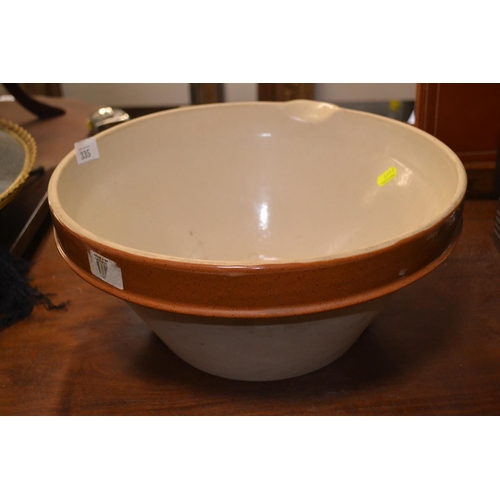 335 - Large stoneware mixing bowl with pouring lip. D37cm