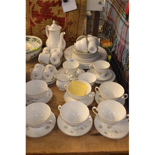 396 - Mayfair Bone China six piece coffee and tea set (no teapot), soup bowls and six dinner plates