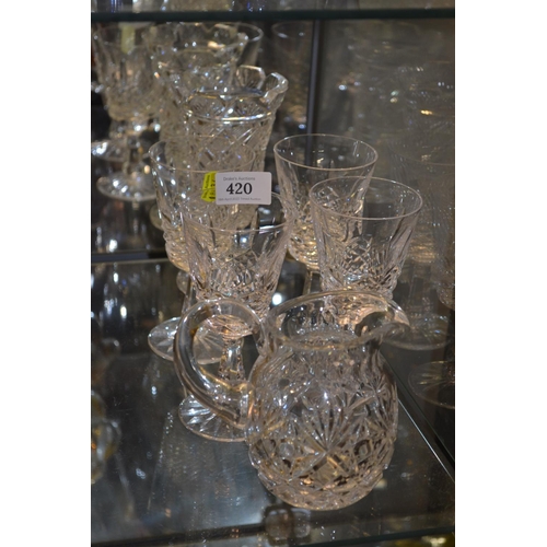 420 - Crystal wine Glasses and vase.