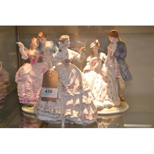 439 - 3 Royal Worcester figures from 'The Age Of Courtship'. Fairest Rose, The Tryst &The Age of Court... 