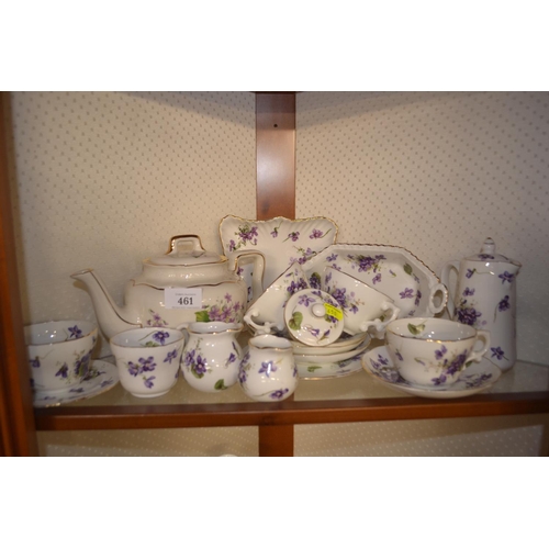 461 - Hammersley & Co Violet pattern Tea ware Inc. 4 x cups and saucers, dishes and jugs + Arthur Wood... 